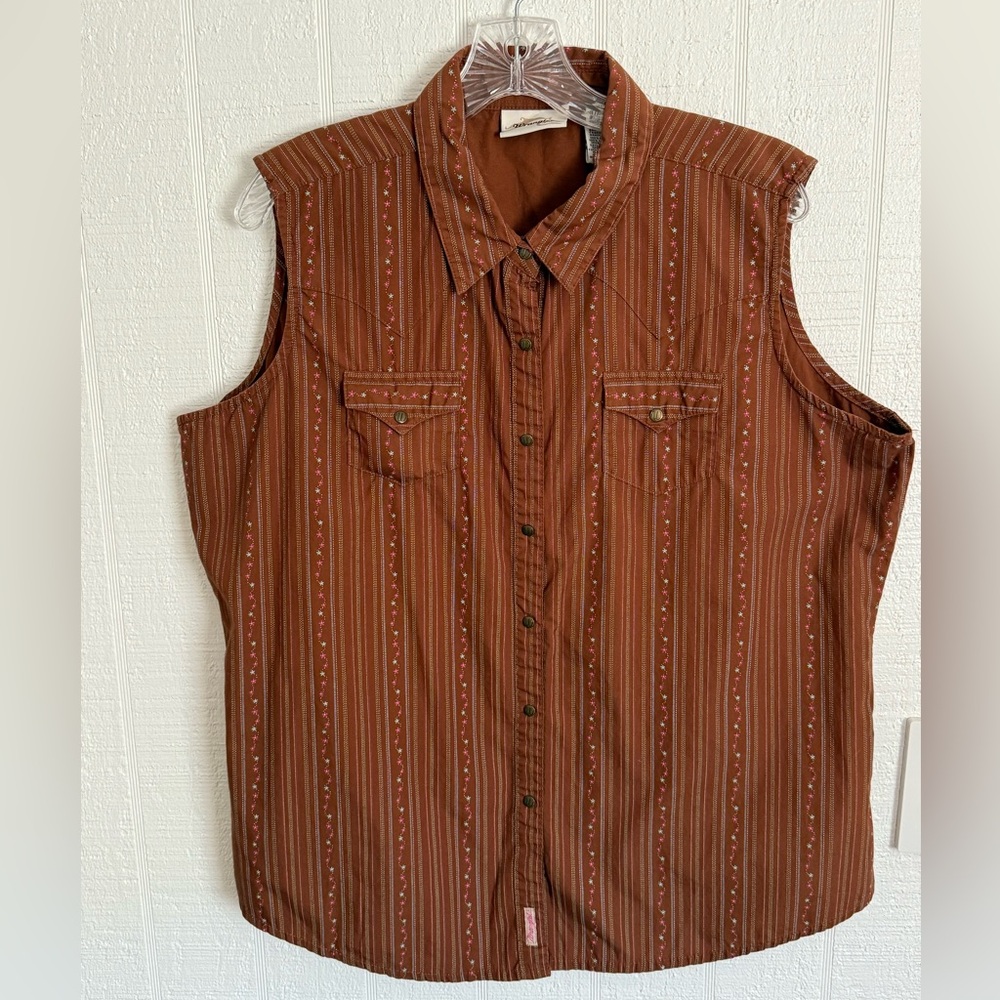 ⭐️Wrangler Brown With Flower and Stripe Pattern Sleeveless Shirt XXL